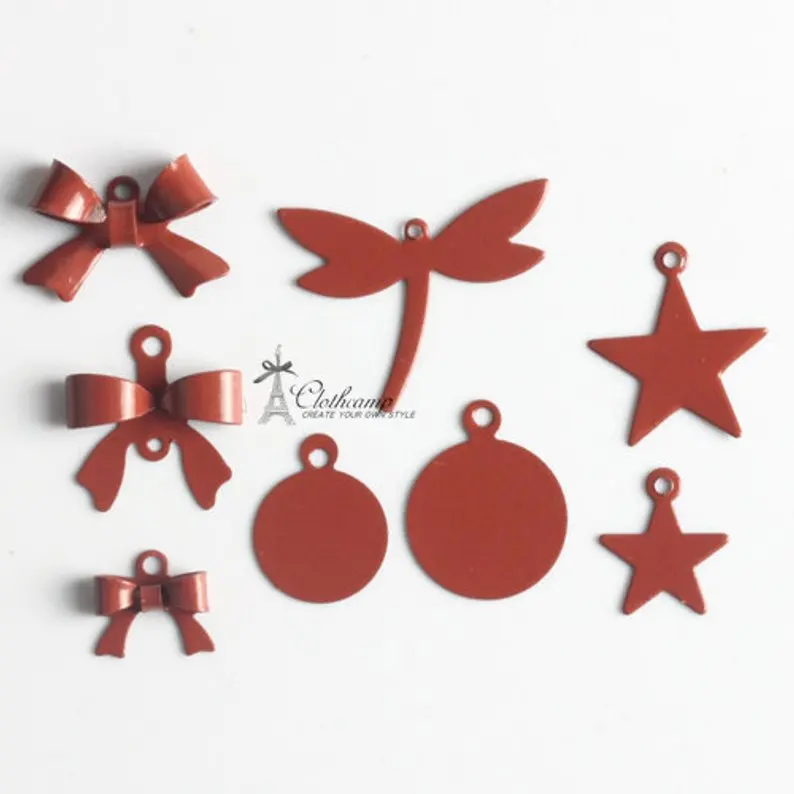 

20PCS The same color mixed design bowknot Dragonfly Round Pentagonal Colored Enameled Bow Charm Pendant Connector E-7-3