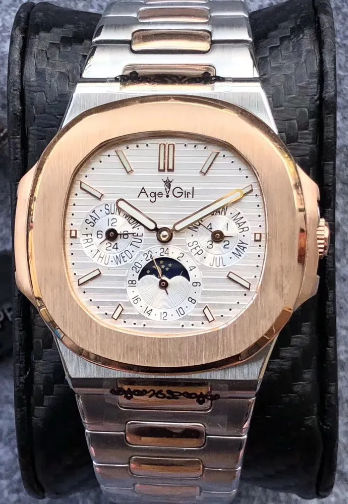 

Luxury Brand Automatic Mechanical Men Watch Sapphire Silver Rose Gold Transparent Moon Phase Watches Black Blue Grey White AAA+