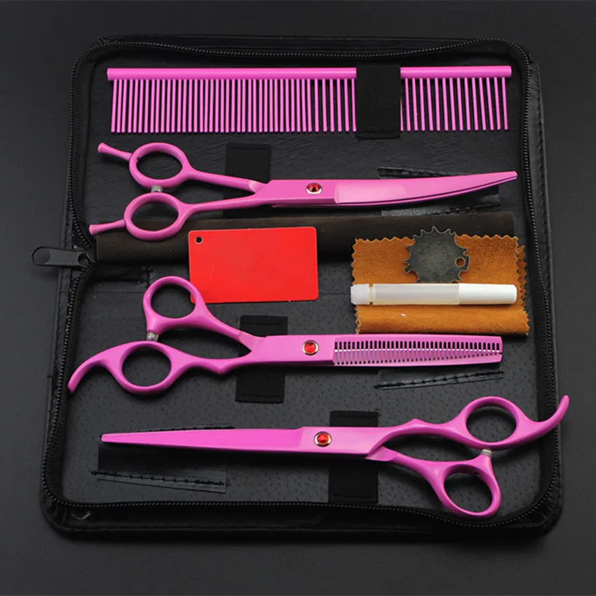 4 kit professional japan pink pet 7 inch shears dog grooming hair