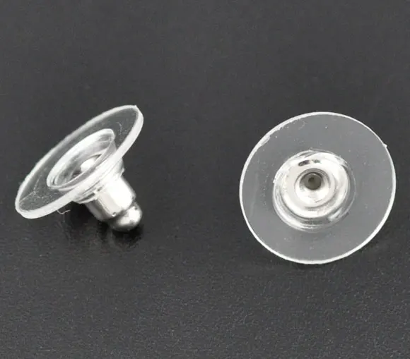 

DoreenBeads Plastic Earring Findings Ear Nuts Round Silver Tone Transparent 11mm( 3/8") x 6mm( 2/8"), 15 Pieces 2017 new
