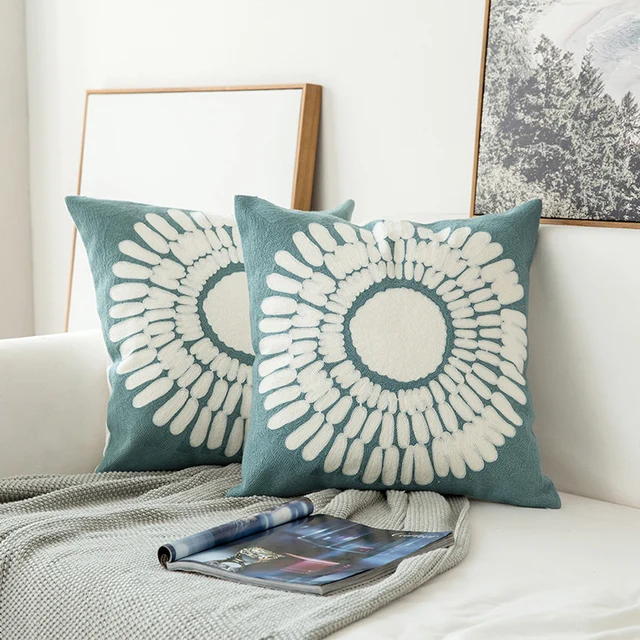 Embroidered Cushion Cover Floral Canvas  6