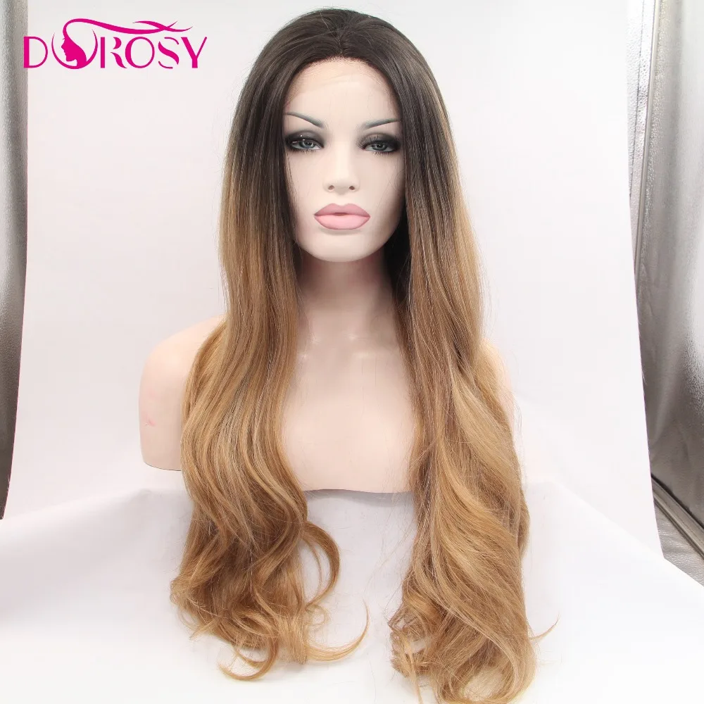 

DOROSY HAIR Glueless High Temperature Fiber Perruque Frontal Black Ombre Brown Long Synthetic Lace Front Wig For Women