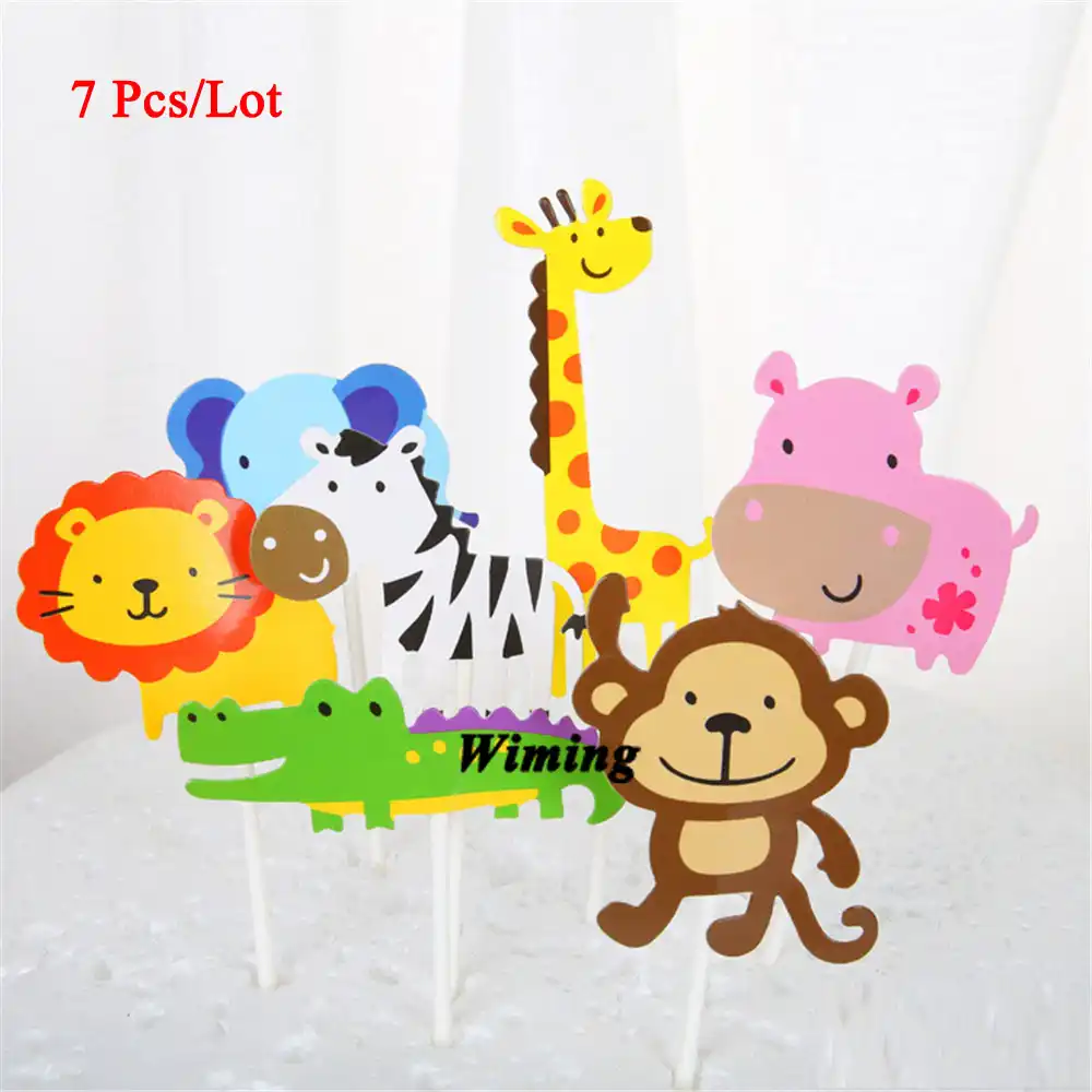 赤ちゃん動物誕生日ケーキトッパー子供誕生日子供ワニゼブラライオン猿キリン猿の牛カップケーキトッパー旗 Aliexpress
