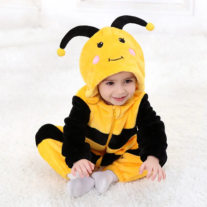Одежда для малышей животных ползунок комбинезон Забавный милый костюм с героями мультфильмов Одежда для новорожденных мальчиков и девочек теплый костюм на молнии с капюшоном и длинными рукавами - Цвет: bee