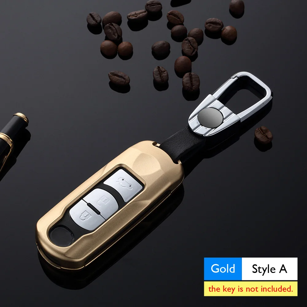 Чехол для ключей автомобиля из алюминиевого сплава для Mazda 3 Atenza 5 MX-5 Axela CX-5 CX-7 6, сумка для ключей, умный пульт дистанционного управления, чехол для брелка, защитная рамка - Название цвета: Gold - Style A