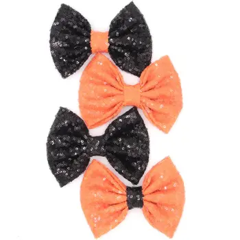 

12pcs/lot Baby Girls Halloween 5'' Big Sequin Bow MixedColor Hair Bow without Clips for Headband Children Hair Accessories