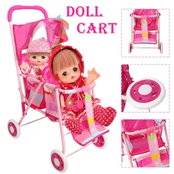 Прикольная игровая мебель игрушки кукольная тележка складная коляска розовая Складная двойная коляска с поворотными колесами (3699)