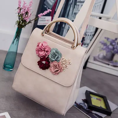 MENGXILU, брендовый кожаный женский рюкзак, японский и корейский стиль, тренд, трехмерный цветок, сумка на плечо, Mochila Feminina - Цвет: beige