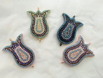 

Wholesale 6pcs Bling CZ Micro Pave Turquoise Blue Pendant, Cubic Zirconia Connector/Charm jewelry beads16x32mm