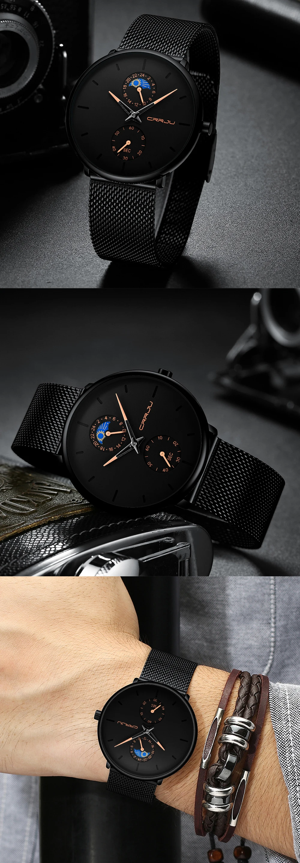 Relojes Hombre новые CRRJU мужские часы лучший бренд класса люкс полностью стальные деловые кварцевые часы для мужчин и женщин спортивные водонепроницаемые часы