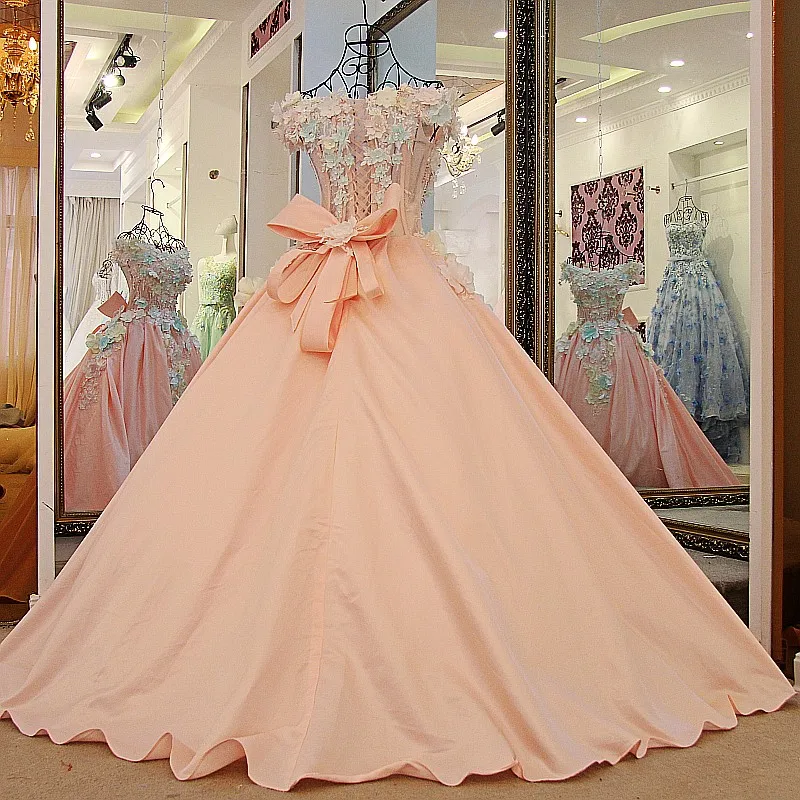 LS64710 розовые цветы вечернее платье этаж длина короткий рукав корсет назад бальное платье выпускного вечера реальные фотографии