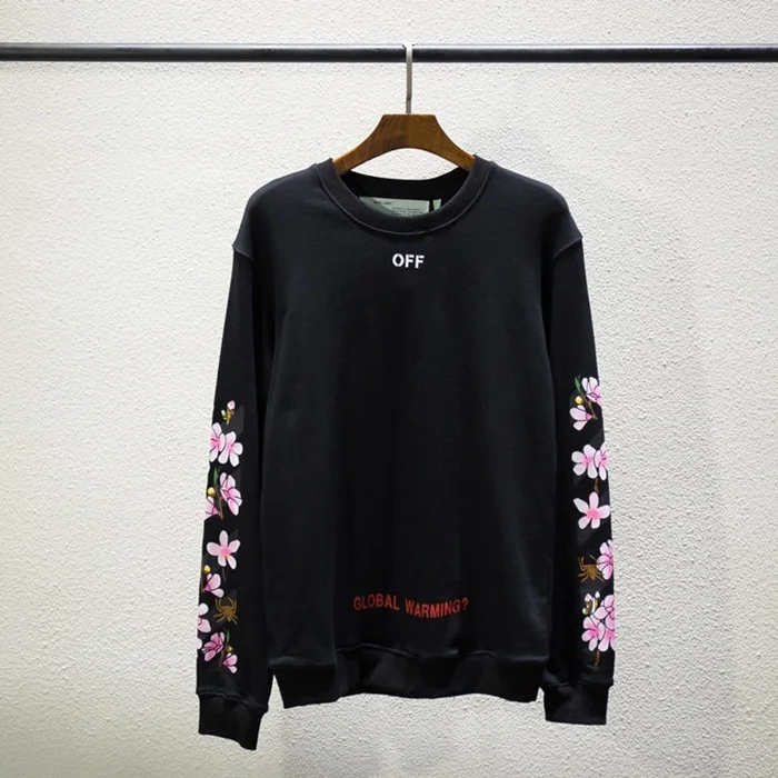 OFF-WHITE уличная OW стрела персиковый цвет Толстовка с вишнями Круглый вырез повседневная с длинным рукавом - Цвет: Черный