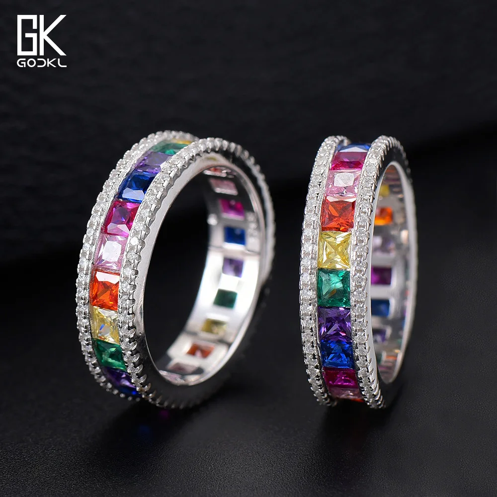 

GODKI New Trendy S925 Sterling Silver Rings for women Wedding Multicolor Cubic Zircon Dubai Bridal Rings boucle d'oreille femme