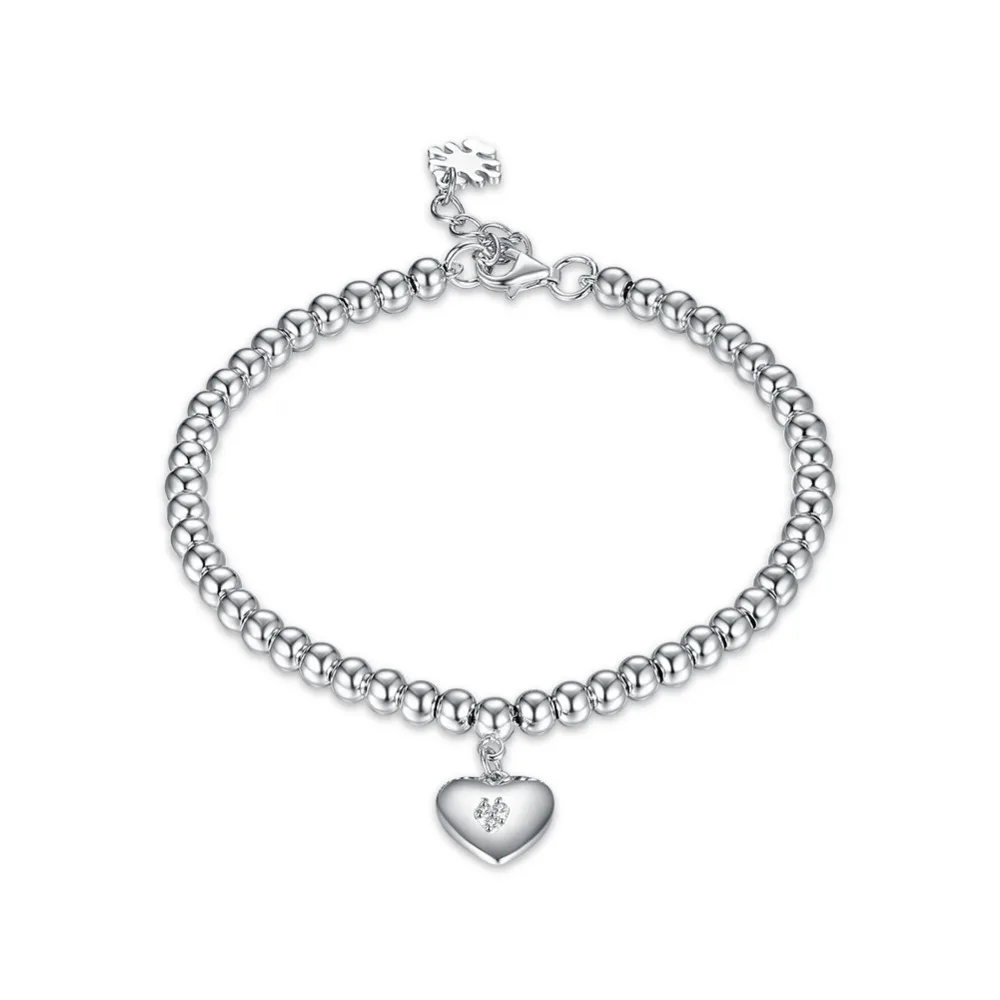 

Authentic 100% 925 Sterling Silver bracelet for women smooth ball beads link with sweet love heart stone charms bracelet femme
