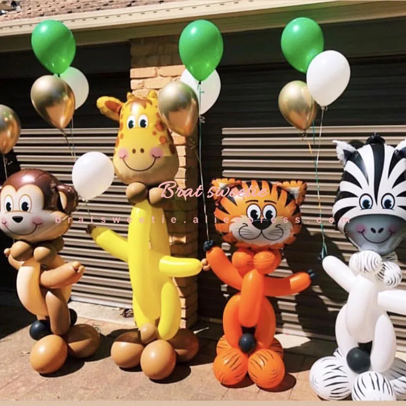 

Jungle Party Animal Theme Tiger Lion Monkey Zebra Giraffe Cow Air Foil Balloons Safari Kids Birthday Party Decorations Supplies