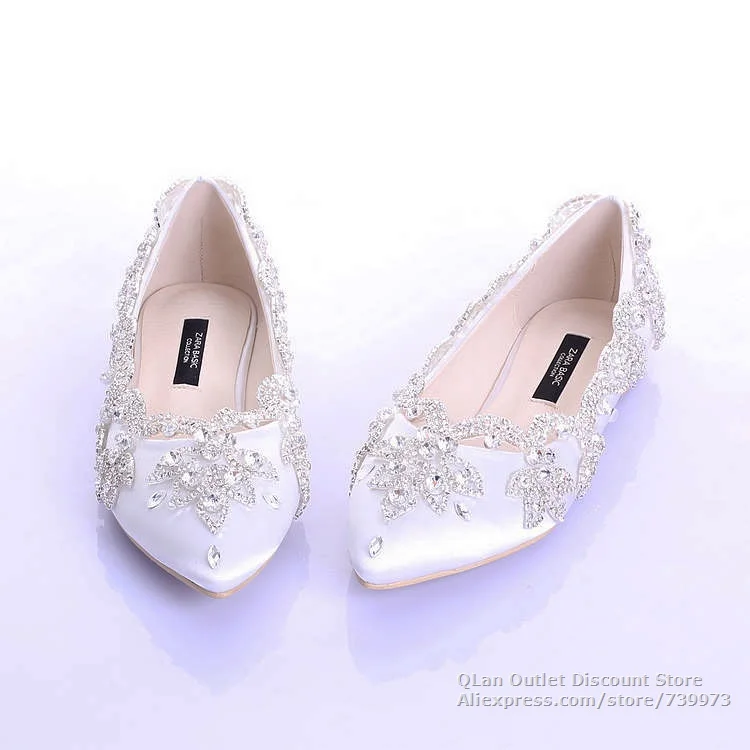 2015 nueva boda blanco zapatos sin tacones con los rhinestones