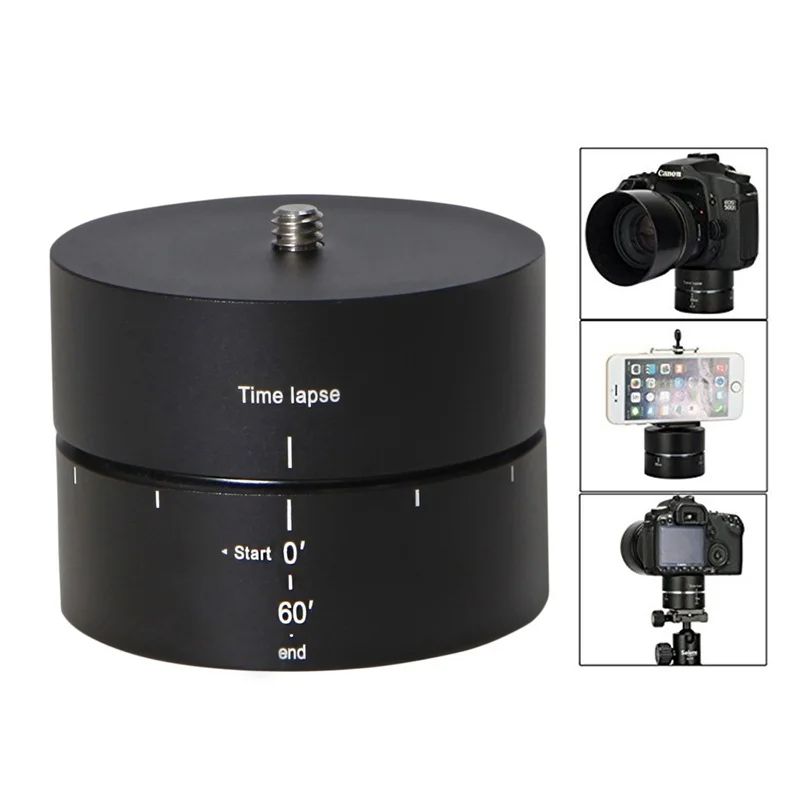 Black Plastic Panoramic 360 / 60-Minute Time Lapse Tripod Head for GoPro Smartphone 