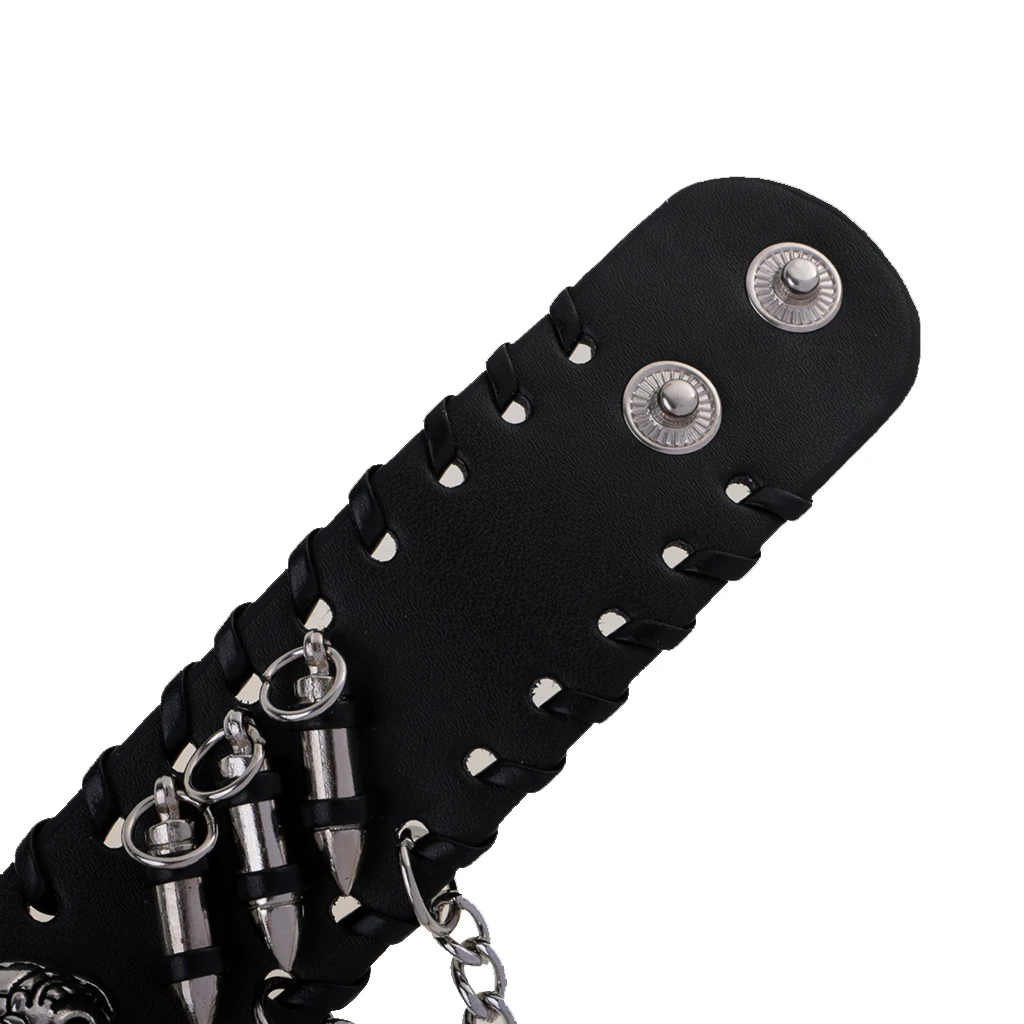 Punk Style Braclets for Men Women Black PU Leather Bangle Punk Skeleton Skull Wristband Bracelets Metal Chain