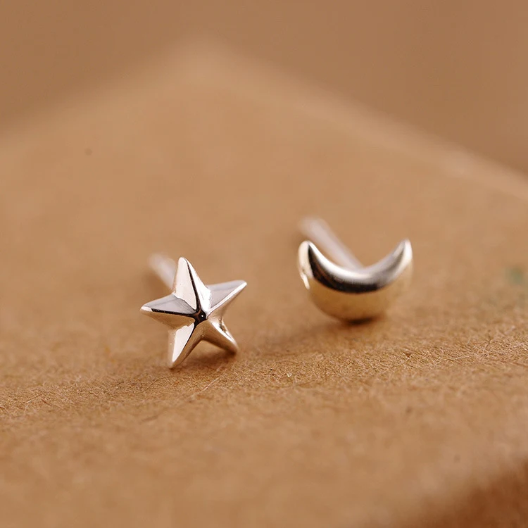 Женские серьги гвоздики из стерлингового серебра 925 пробы SV Star Moon|fashion stud earrings|little