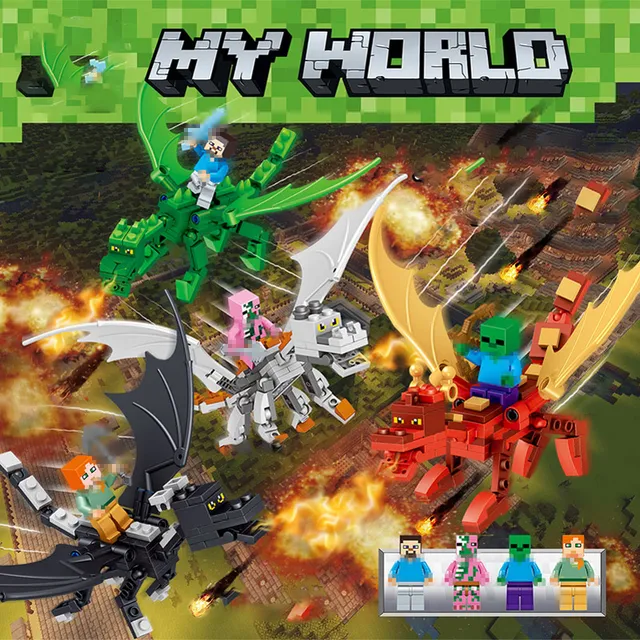 Best Offers My World Dragon Building Block Compatible LegoINGLYS Minecrafter Zombie Gifts DIY Assembly Toys For Children 4 in 1
