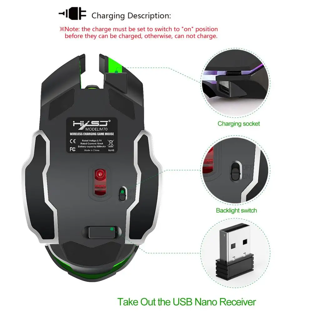 Rechargeable Comfort Wireless Gaming Mouse + Mouse Pad Non Slip Mice Pad