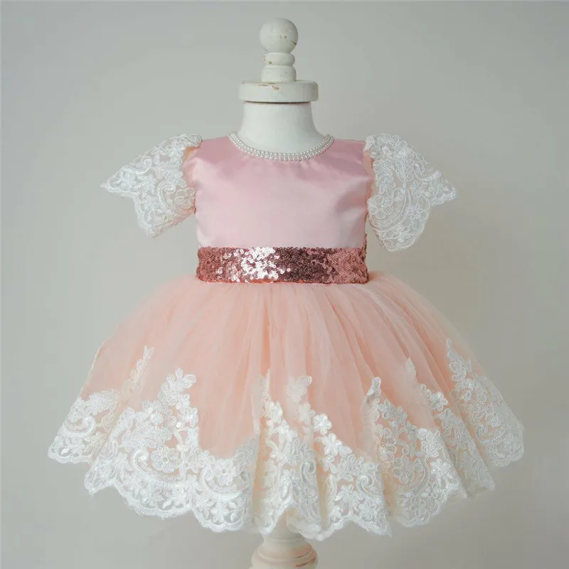 Популярное милое кружевное платье принцессы с цветочным бантом для маленьких девочек