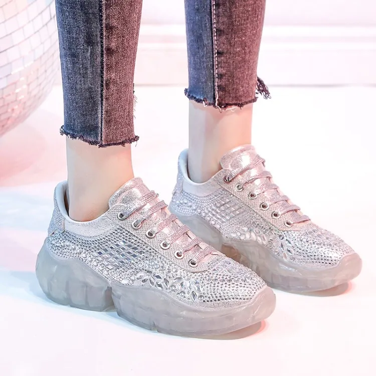 

Spring Mesh Women diamond Casual Women Shoes Flats Platform Lace-Up Fashion Breathable Women Sneakers Woman zapatos de mujer