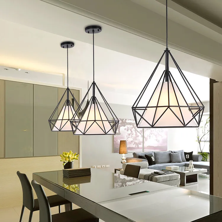 

Hot modern black birdcage pendant lights iron minimalist retro light Scandinavian loft pyramid lamp metal cage with led bulb