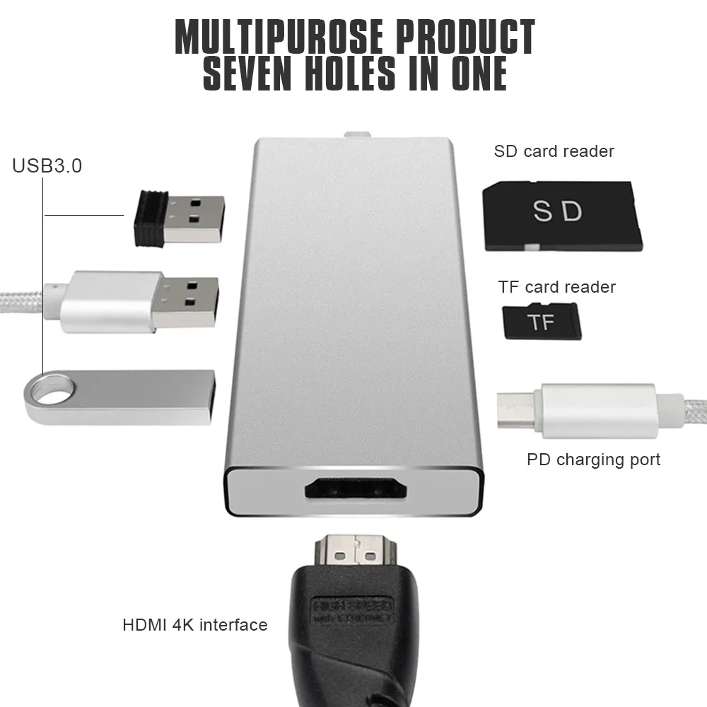 Мульти USB 3,1 type-C H к HDMI 4 K, 2 USB 3,0 порта, SD/TF карта с DP зарядным адаптером 7 портов usb type C конвертор