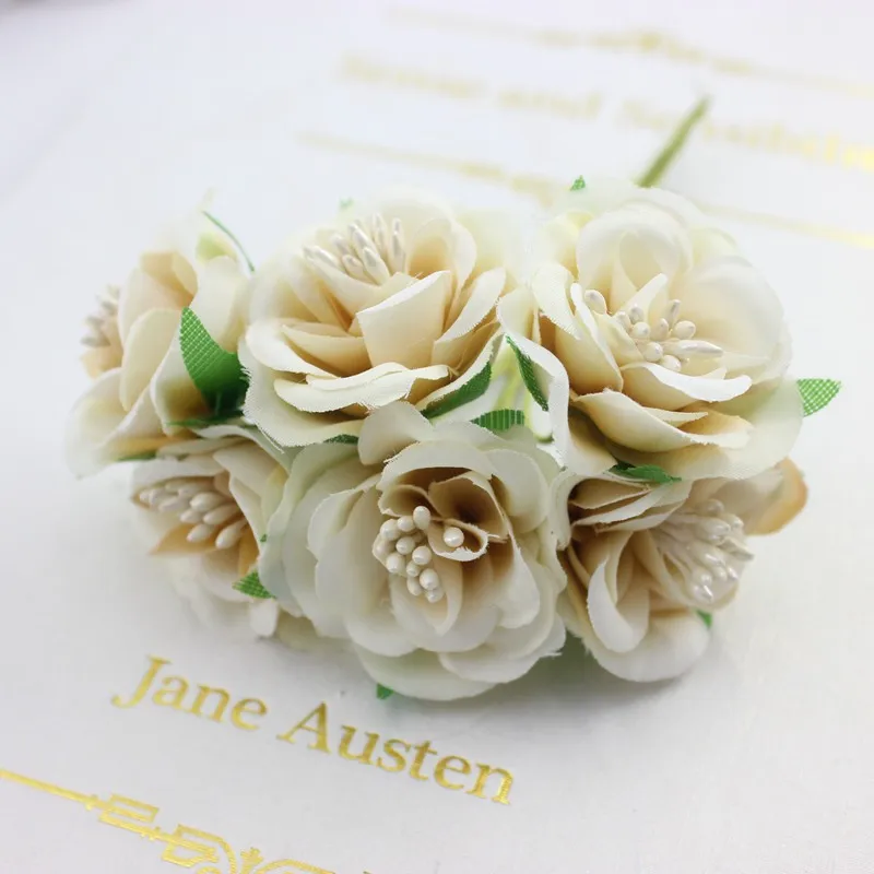 6 pcs/ lot cheap Mini Silk Daisy Artificial Rose Flowers Bouquet DIY Wedding Decoration Paper Flower For Scrapbooking Flower