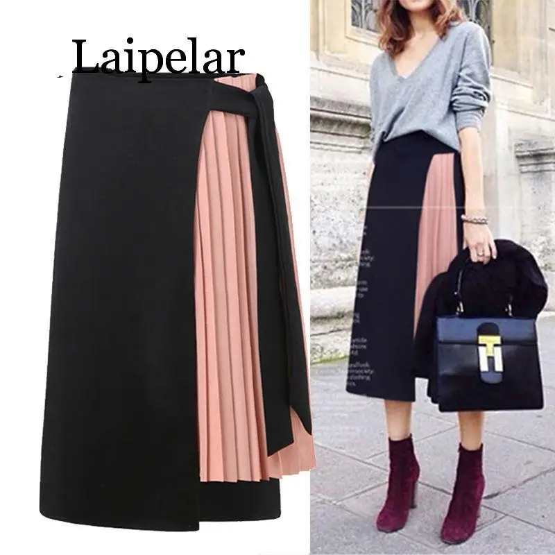 

Laipelar 2019 summer women skirt Casual Polyester Chiffon Asymmetrical High waist zipper skirt Splicing streetwear skirts