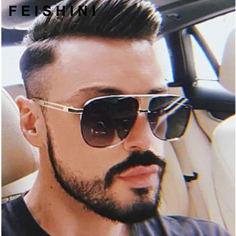 

FEISHINI Celebrity Sunglasses Men Brand Design Retro Metal Frame Gradient Colorful Lens Fashion Male Sun glasses Shield Original