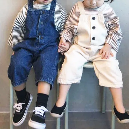 

2019 Spring Autumn Unisex Kids Overalls Cotton Denim Loose Trousers High-quality Baby Boys Girls Suspender Children Clothes