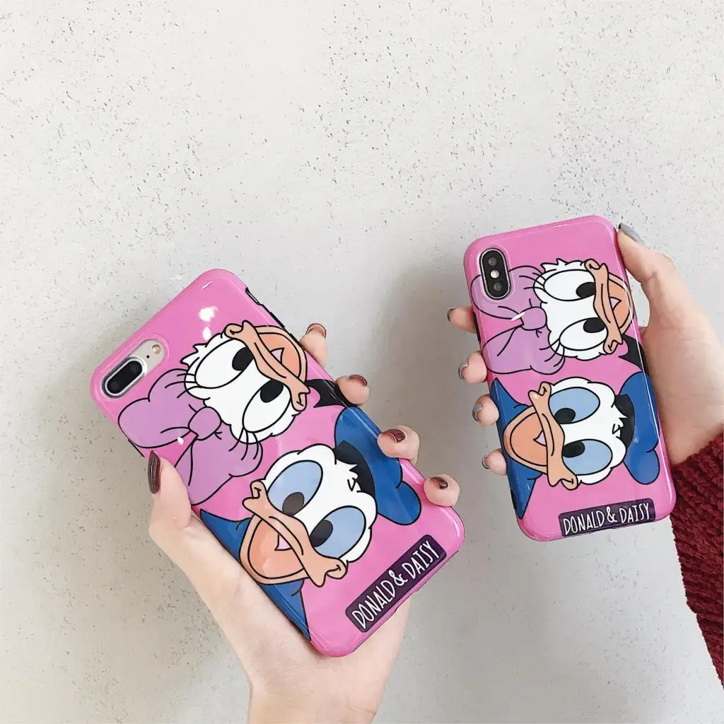 Cartoon Anime Disneys lovely Donald Daisy pattern simple Couple Cover For iPhone 8 7 6 6s Plus X XR Xs Max IMD cute phone Cases |