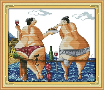 

Enjoy in beach Home Decor Cross Stitch Kits Decorative paintings Chinese Embroidery Needlework DMC Counted Cross-stitch set Gift