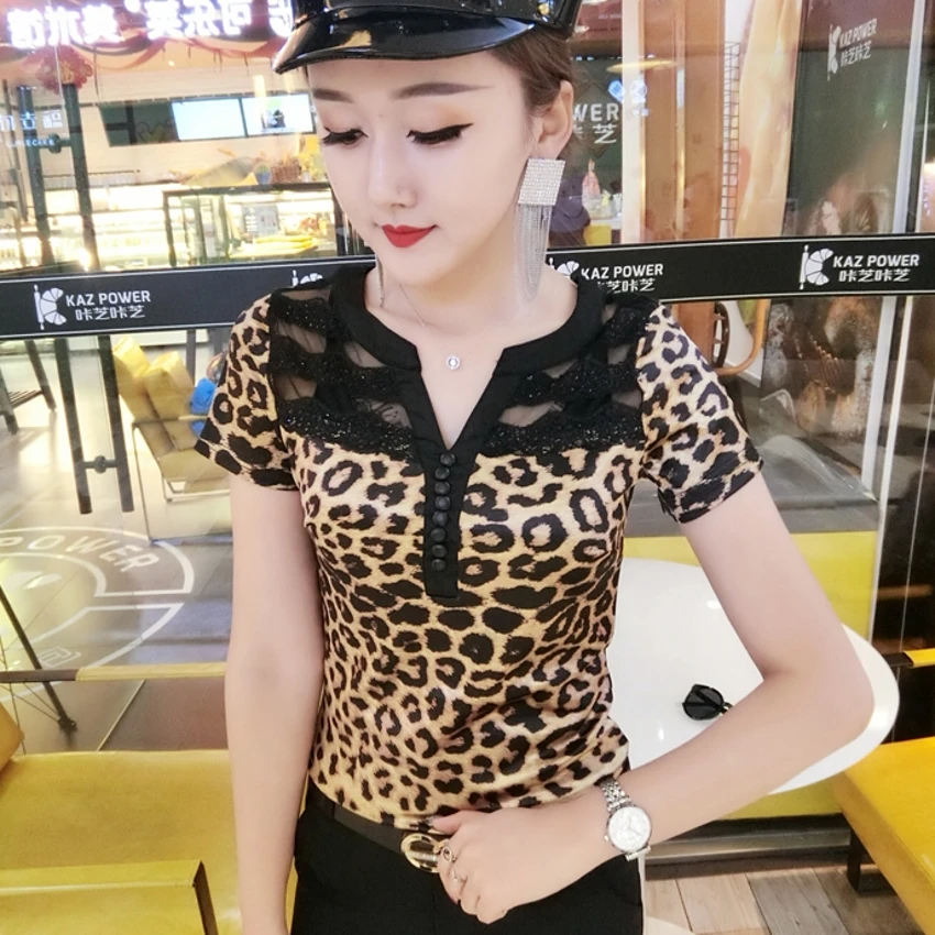 

Korean Sexy V-Neck Backless Tshirt 2019 Summer Women Short Sleeve Transparent Patchwork Diamonds Top Shirt Camiseta Mujer T95315