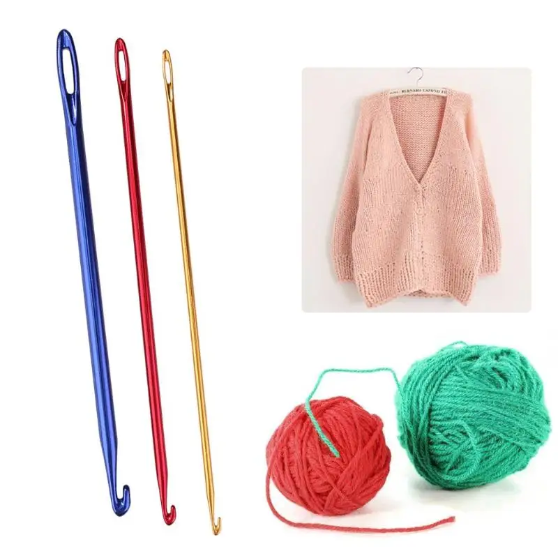 

New 3pcs/set Aluminium Oxide Crochet Hooks Knitting Sewing Needle with Hole Eye Needle Hand Knit Tool With an Eye Sewing Tool