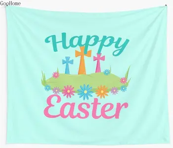 

Happy Easter Flowers Crosses Wall Tapestry Cover Beach Towel Throw Blanket Picnic Yoga Mat Home Decoration
