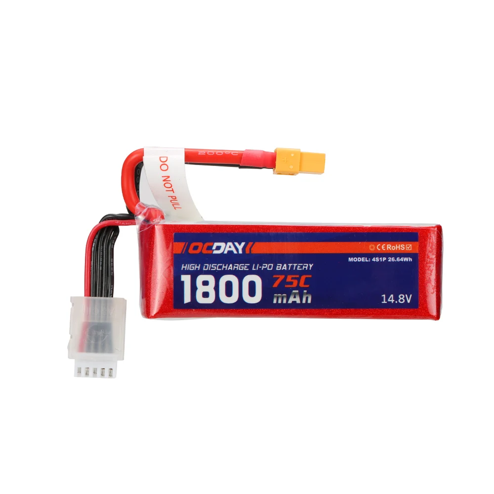 

OCDAY 14.8V 1800mAh 75C 4S High Discharge LiPo Battery with XT60 Plug for RC 150-280 Racing Quadcopter QAV180/250 ZMR250 Drone