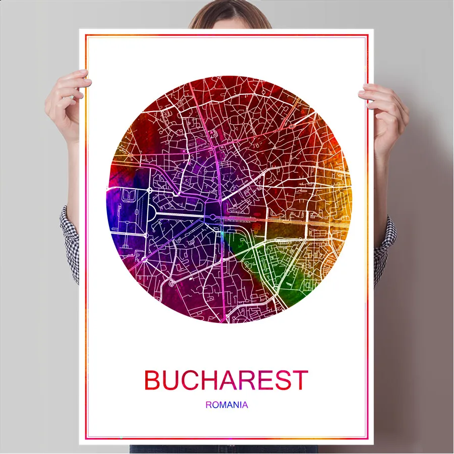 BUCHAREST Romania Famous World City Map Print Poster Print on Paper or