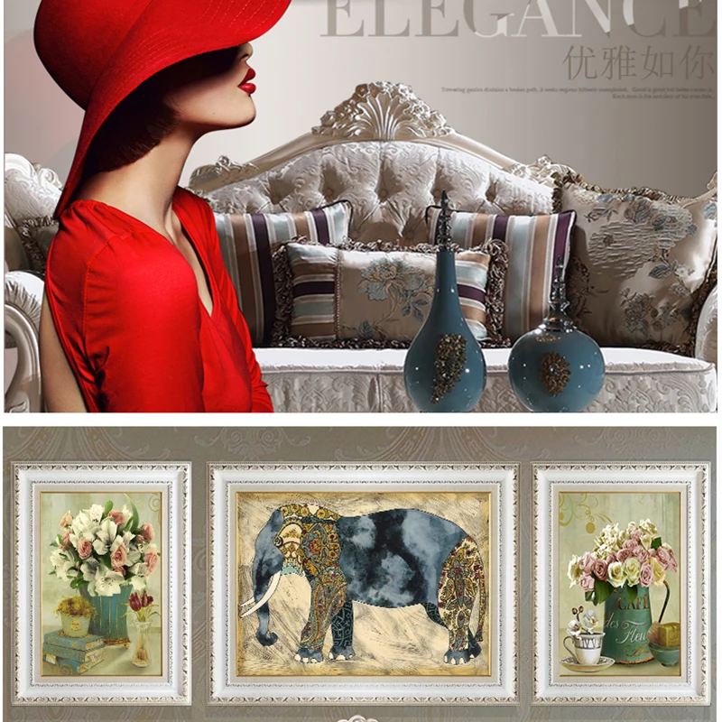 EECAMAIL Lucky Elephant And Flowers Ретро 5D стразы, живопись, мозаика, инкрустация, алмазная вышивка, ремесла, животные, домашний декор, искусство