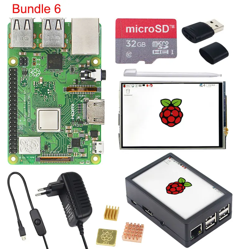 Raspberry Pi 3 Model B+ 3,5 дюймовый сенсорный ЖК-дисплей+ ABS чехол+ 32 ГБ sd-карта+ 3A адаптер питания+ радиаторы+ HDMI для RPI 3B Plus - Комплект: Комплект 6