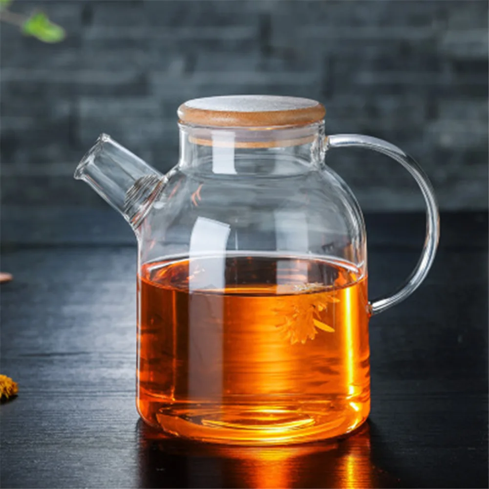 1000ml/1800ml Large Capacity Drinkware Glass Teapot Flower Tea Pot Kettle With Bamboo Lid Water Tea Pot High Quality