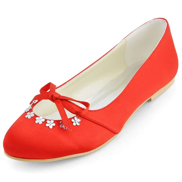 Женские туфли на плоской подошве; ярко-синий красный; женская обувь; EP2030; балетки со стразами и круглым носком; сатин для невесты на свадьбу - Цвет: Red