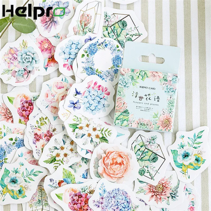 

Helpro 46 Pcs/Box Fresh Flower Language Sticker Cute Diary DIY Stationery Stickers School Planner Scrapbooking Supplies