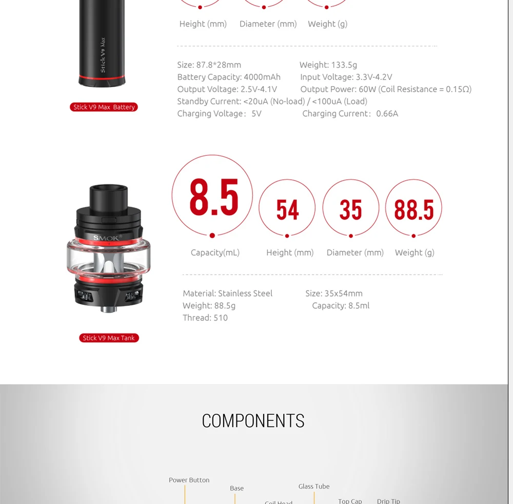 Electronic Cigarettes Smok Stick V9 Max 8.5ml Staret Kit 4000mah Battery Stick V9 Max tank with Baby V2 S1V2 S2 VS Stick Prince (4)