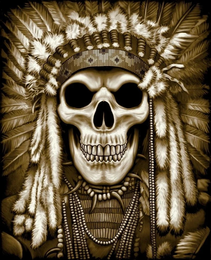 INDIAN SKELETON SKULL WITH WAR BONNET  BLACK TEE SHIRT SIZE L - TJB18