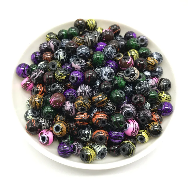 

Wholesale 6/8/10mm Glass Beads Round Loose Spacer Beads Pattern For Jewelry Making DIY Bracelet Necklace#12