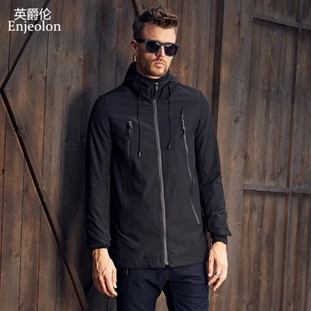 

Enjeolon Brand New Hoodies Trench Coat Men Clothing Quality Male Long Black Trench Coat Windbreaker Jacket Plus Size 3XL JK0329