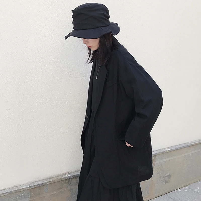 discount  [EAM] 2020 New Autumn Winter Lapel Long Sleeve Single Button Irregular Brief Temperament Jacket Wom